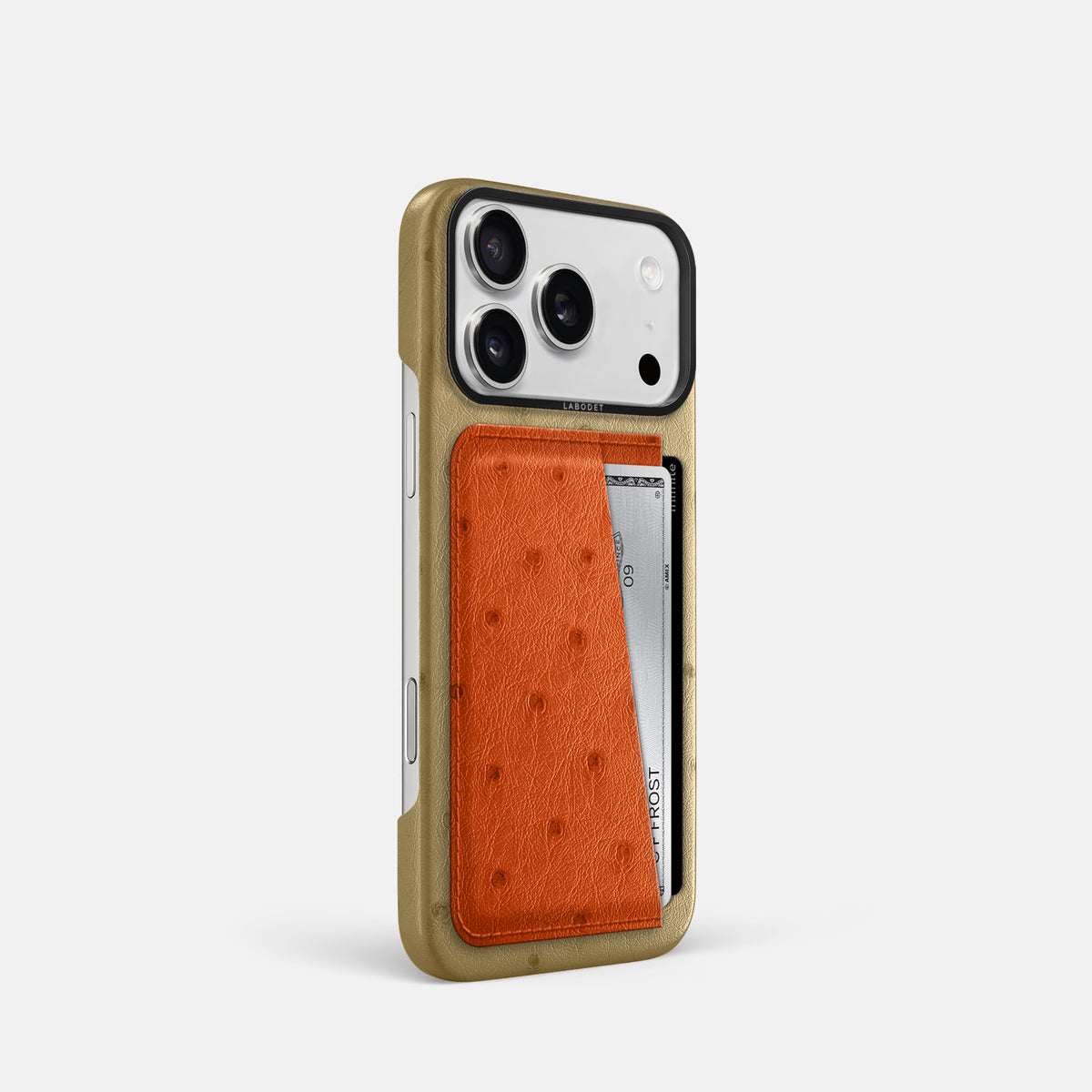 Double Card Case Coloré For iPhone 17 Pro In Ostrich -2 | Desert-Sand-Black