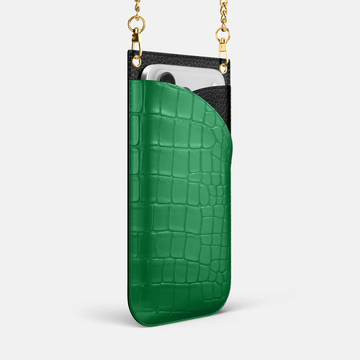 Crossbody Bag For iPhone 17 Pro In Alligator -2 | Forest-Green-Gold