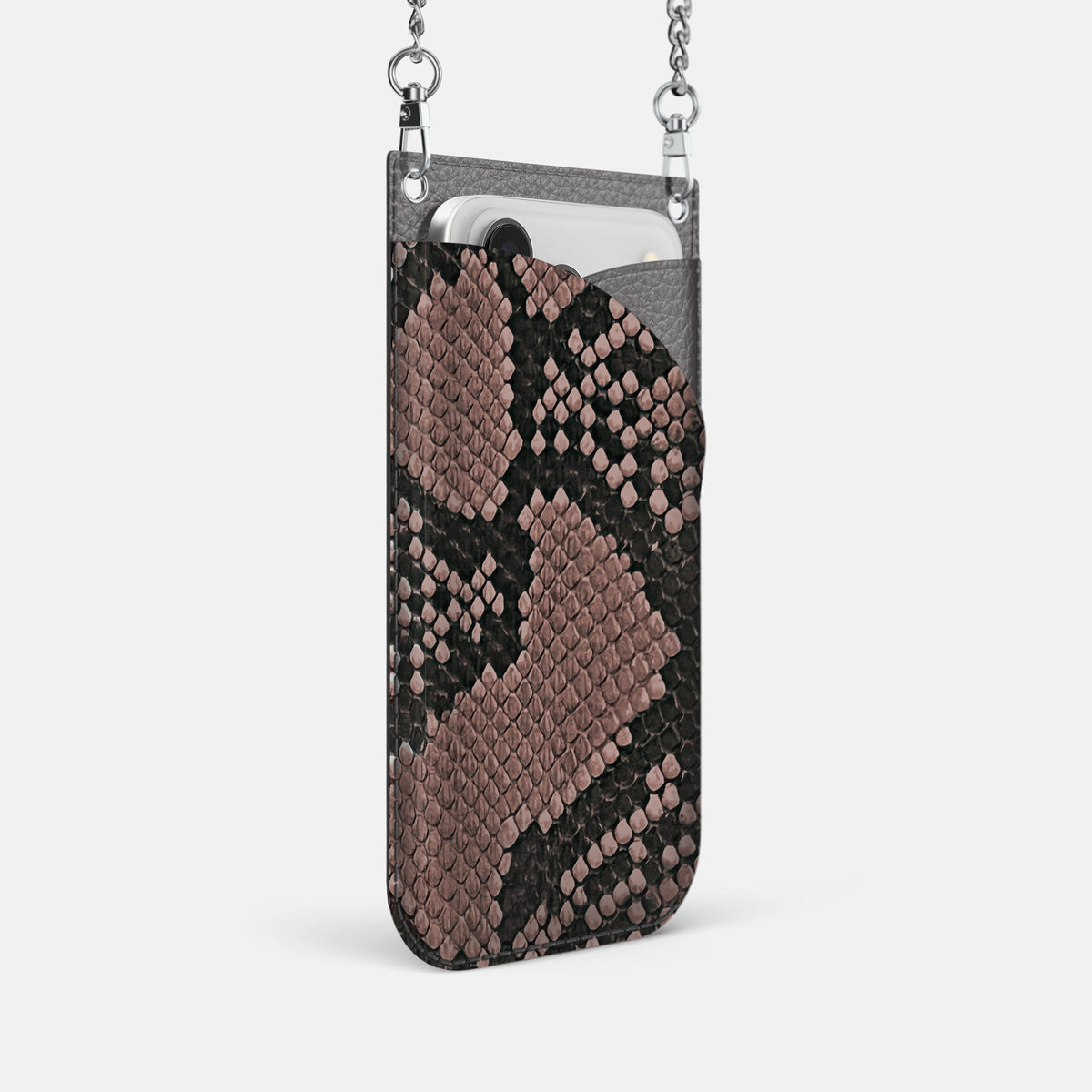 Crossbody Bag For iPhone 18 Pro In Deluxe Python -2 | Mahogany-Brown-Steel