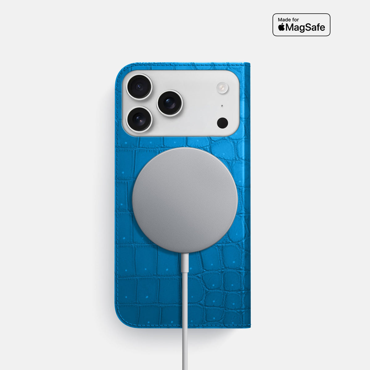 Folio Slim Case For iPhone 18 Pro In Porosus Crocodile -3 | Blue-Lagoon