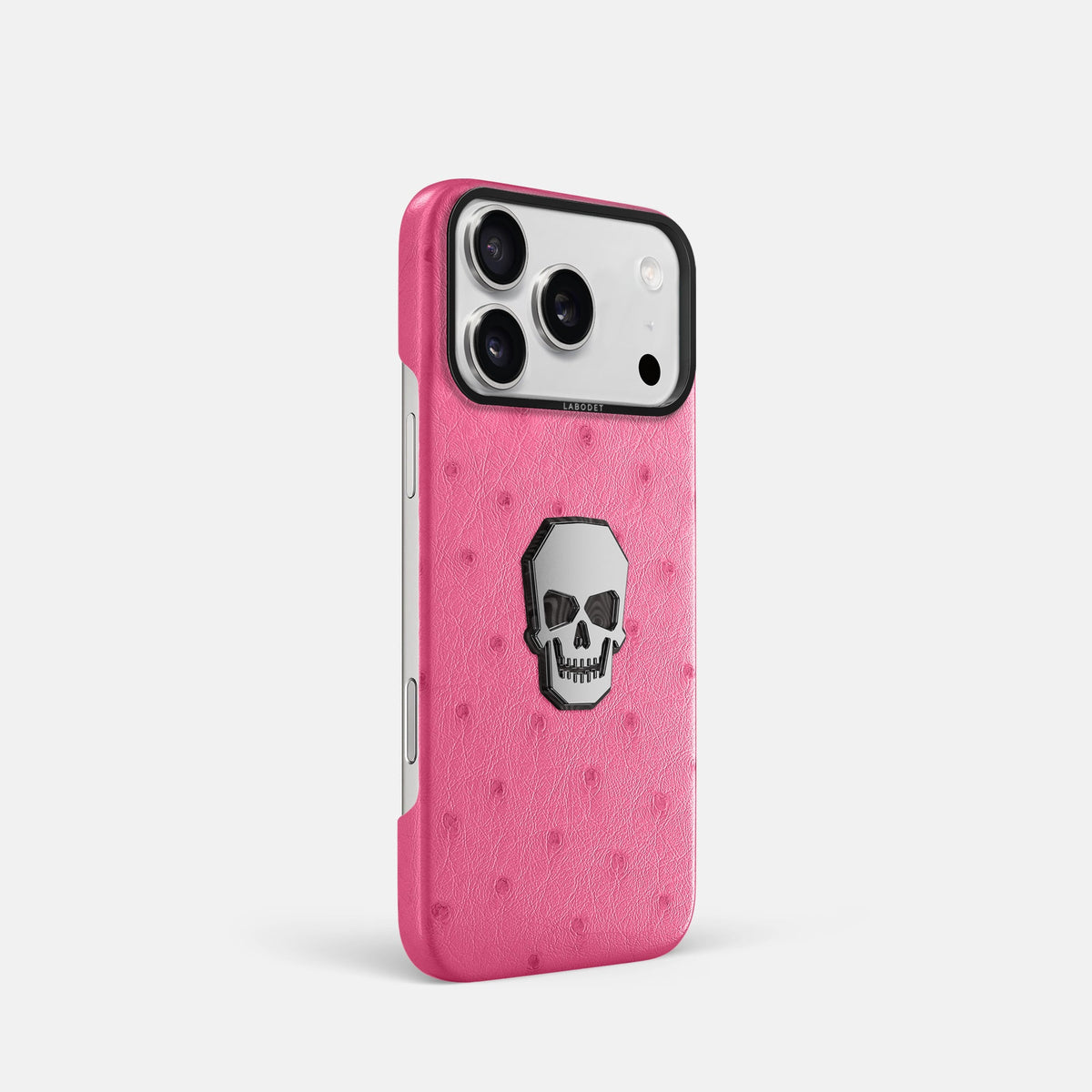 Classic Case With Titanium Skull For iPhone 18 Pro In Ostrich -2 | Pink-Black