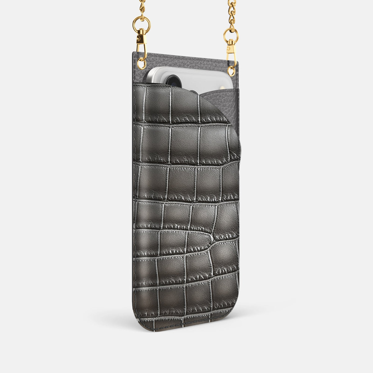 Crossbody Bag For iPhone 18 Pro In Patina Alligator -2 | Grey-Gold