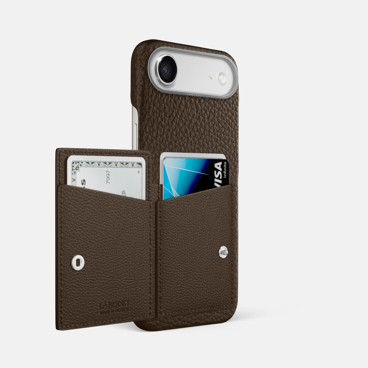 Bi-Fold Case For iPhone 17 Air In Calf -2 | Dark-Brown-Steel