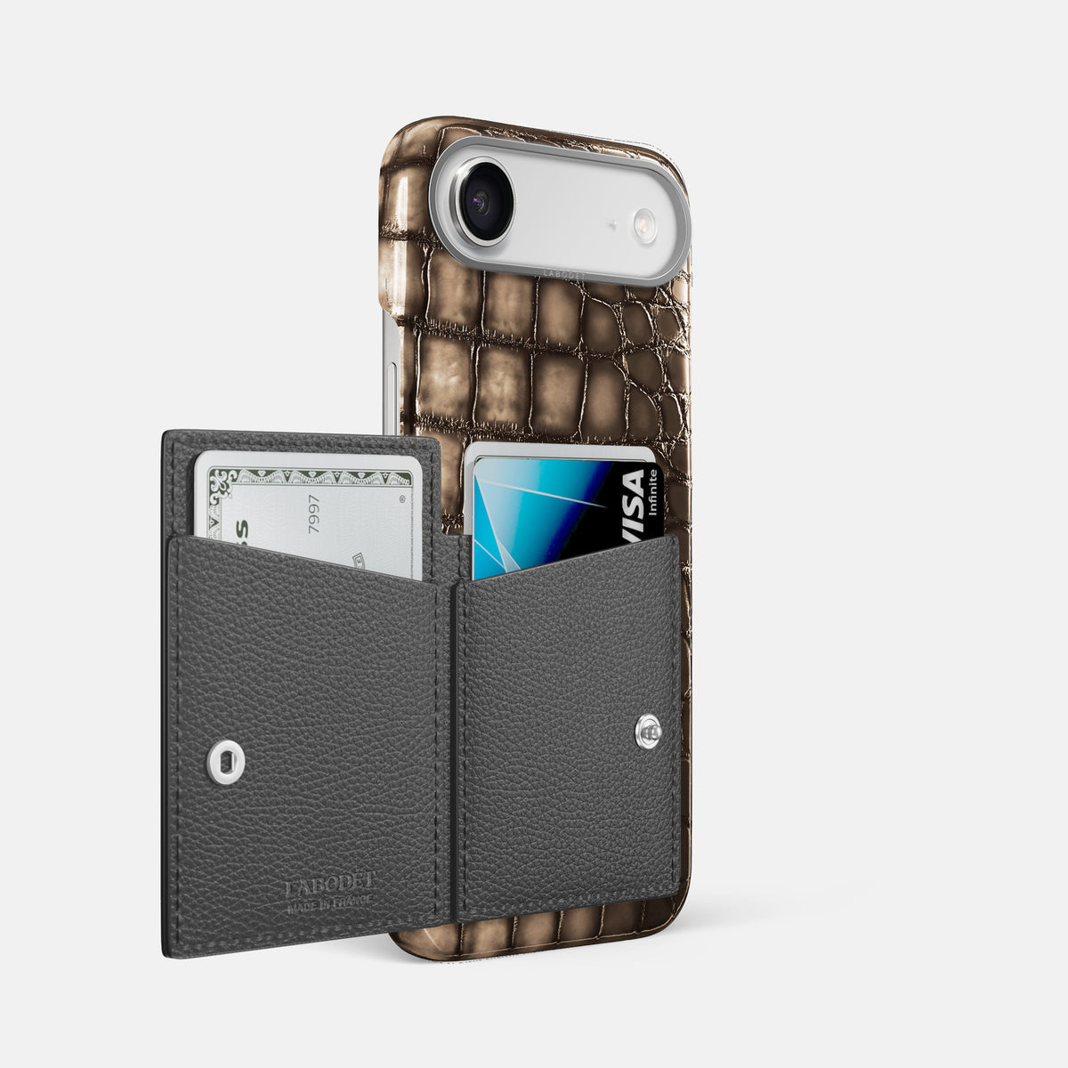 Bi-Fold Case For iPhone 17 Air In Patina Alligator -2 | Etoupe-Steel