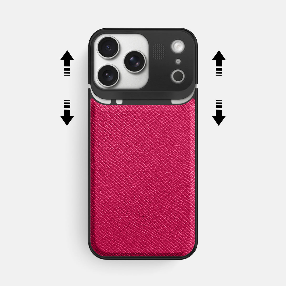 Metal Case For iPhone 17 Pro Max In Epsom-Style Calf -2 | Fuchsia-Black