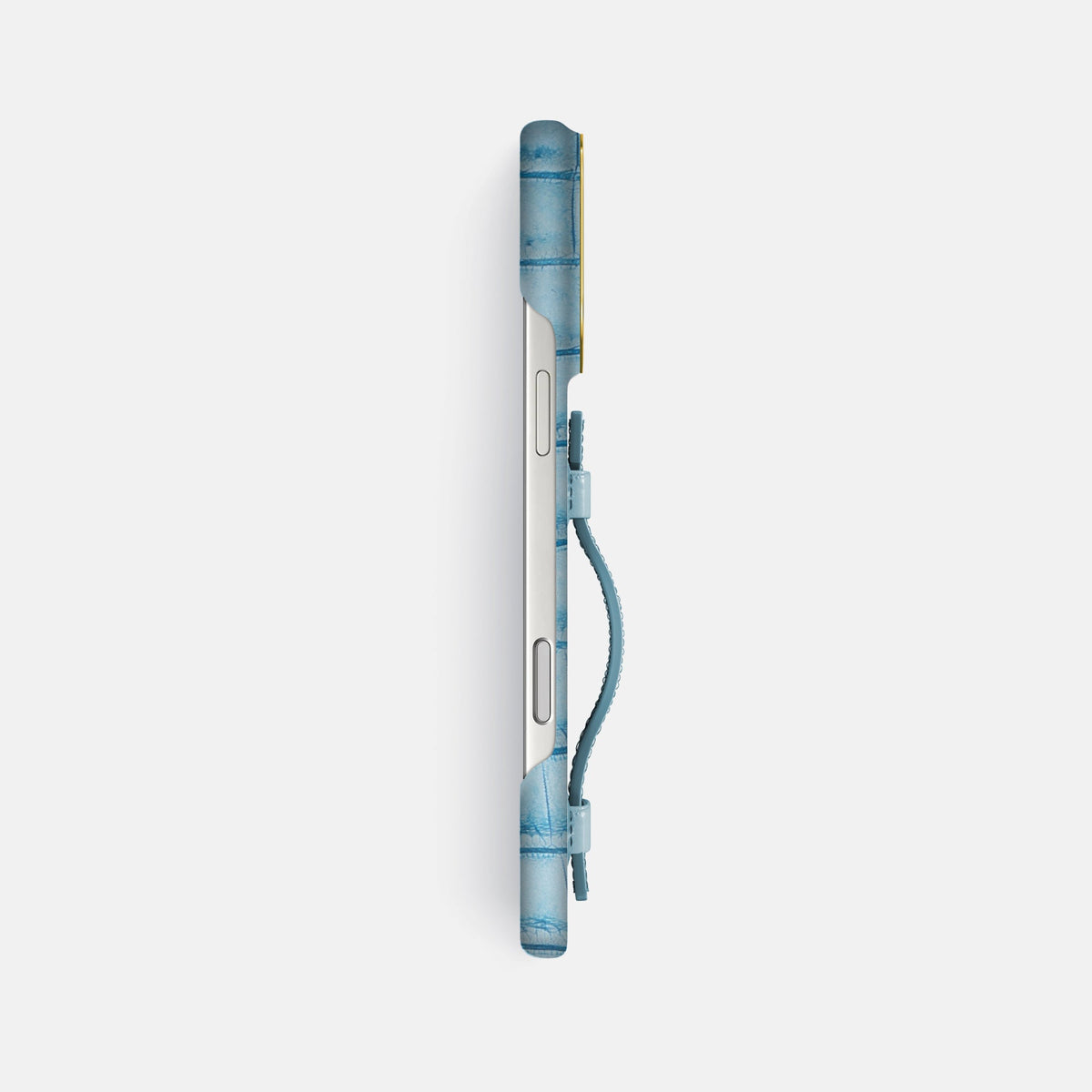 Handle Case For iPhone 18 Pro Max In Himalayan Crocodile -3 | Ice-Blue-Gold