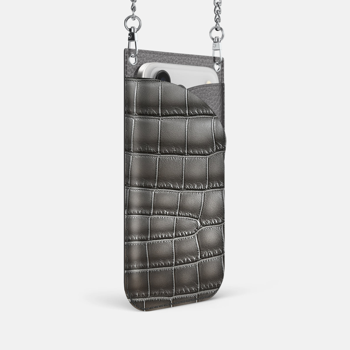 Crossbody Bag For iPhone 17 Pro In Patina Alligator -2 | Grey-Steel
