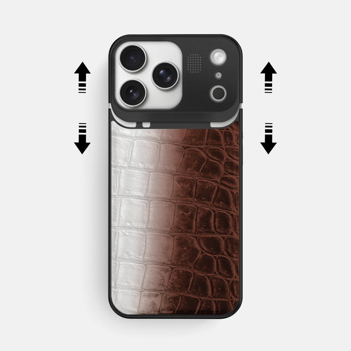 Metal Case For iPhone 17 Pro Max In Himalayan Crocodile -2 | Dark-Brown-Black