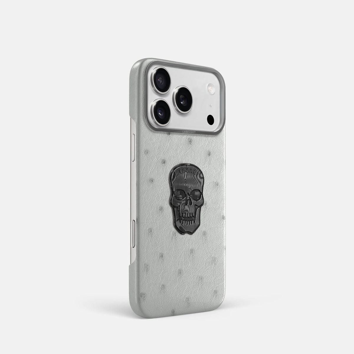 Classic Case With Carbon Skull For iPhone 18 Pro In Ostrich -2 | White-Steel