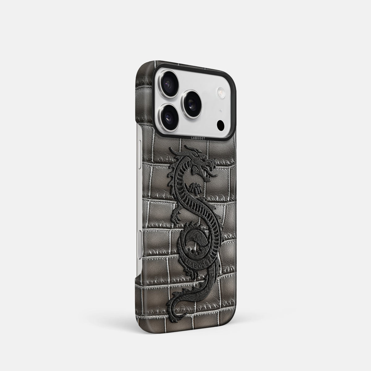Classic Case With Carbon Dragon For iPhone 18 Pro In Patina Alligator -2 | Grey-Black