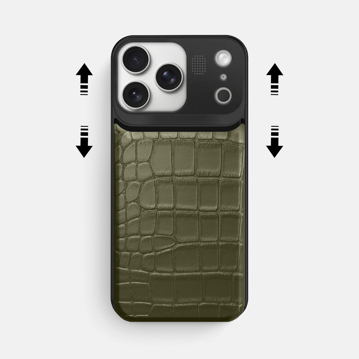 Metal Case For iPhone 18 Pro Max In Alligator -2 | Kaki-Green-Black