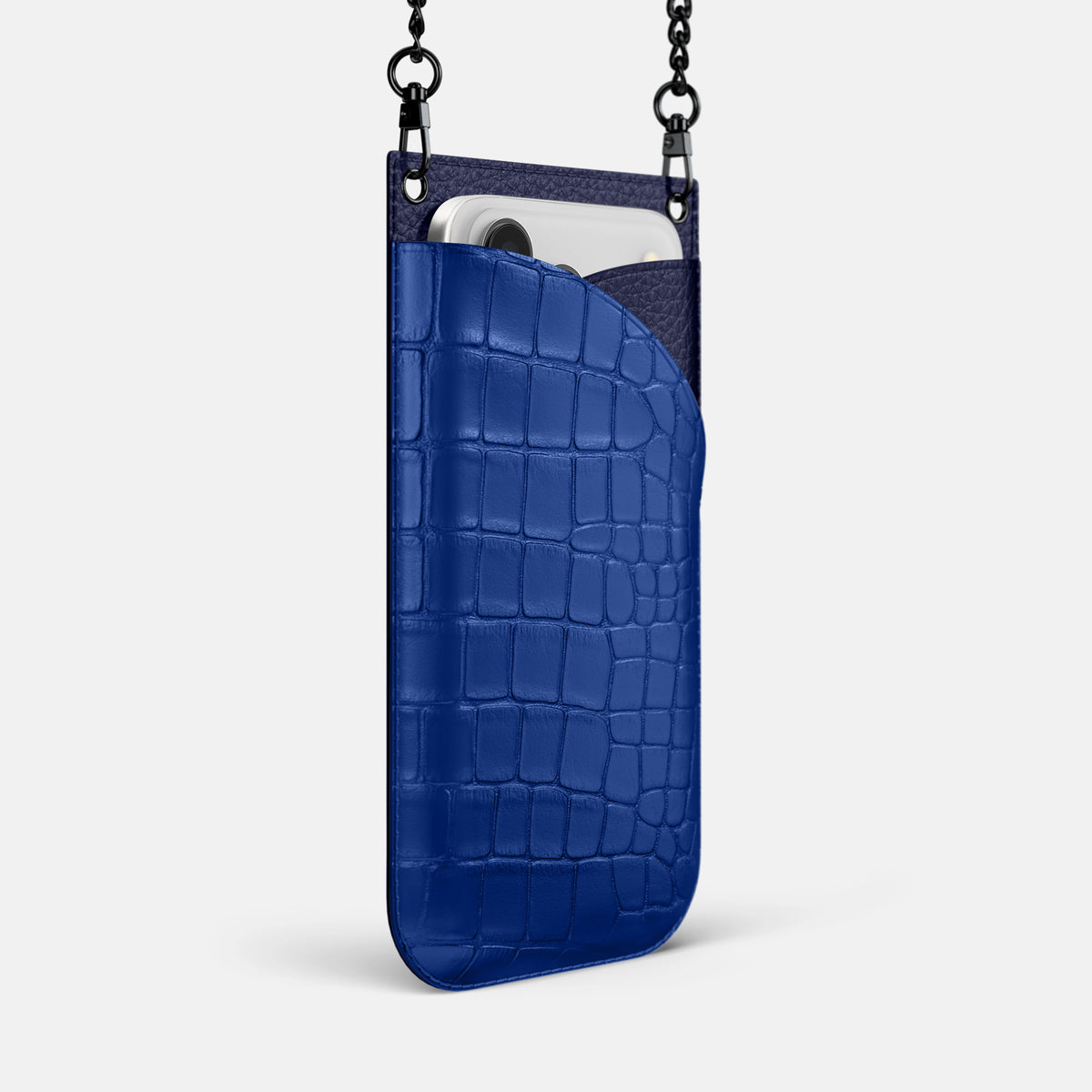 Crossbody Bag For iPhone 17 Pro In Alligator -2 | Royal-Blue-Black