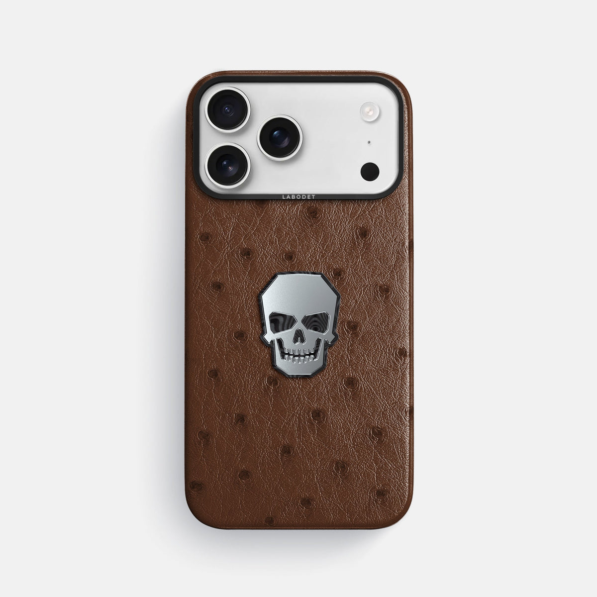 Classic Case With Titanium Skull For iPhone 18 Pro Max In Ostrich -1 | Chocolate-Black