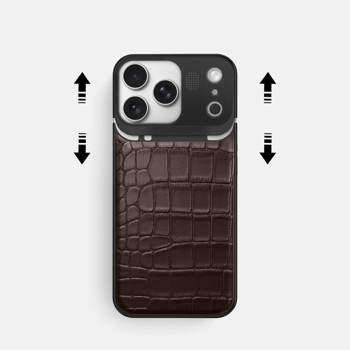 Metal Case For iPhone 18 Pro In Alligator -2 | Dark-Brown-Black