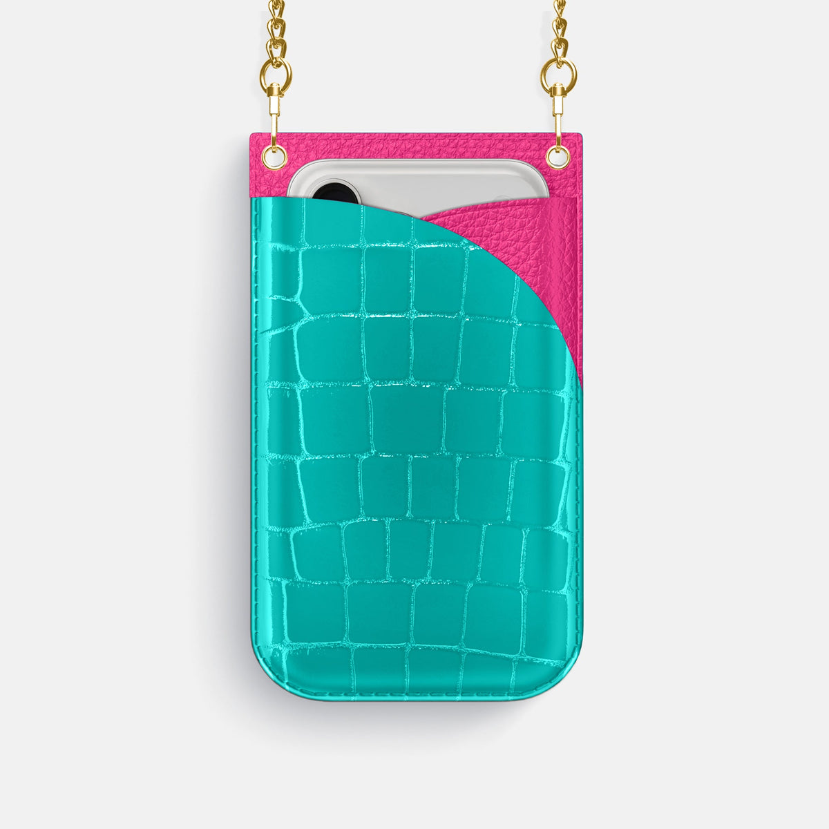 Crossbody Bag For iPhone 18 Pro In Shiny Alligator -1 | Mint-Gold