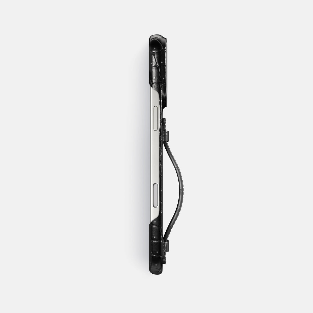 Center Handle For iPhone 17 Pro Max In Porosus Crocodile -2 | Shiny-Black-Steel