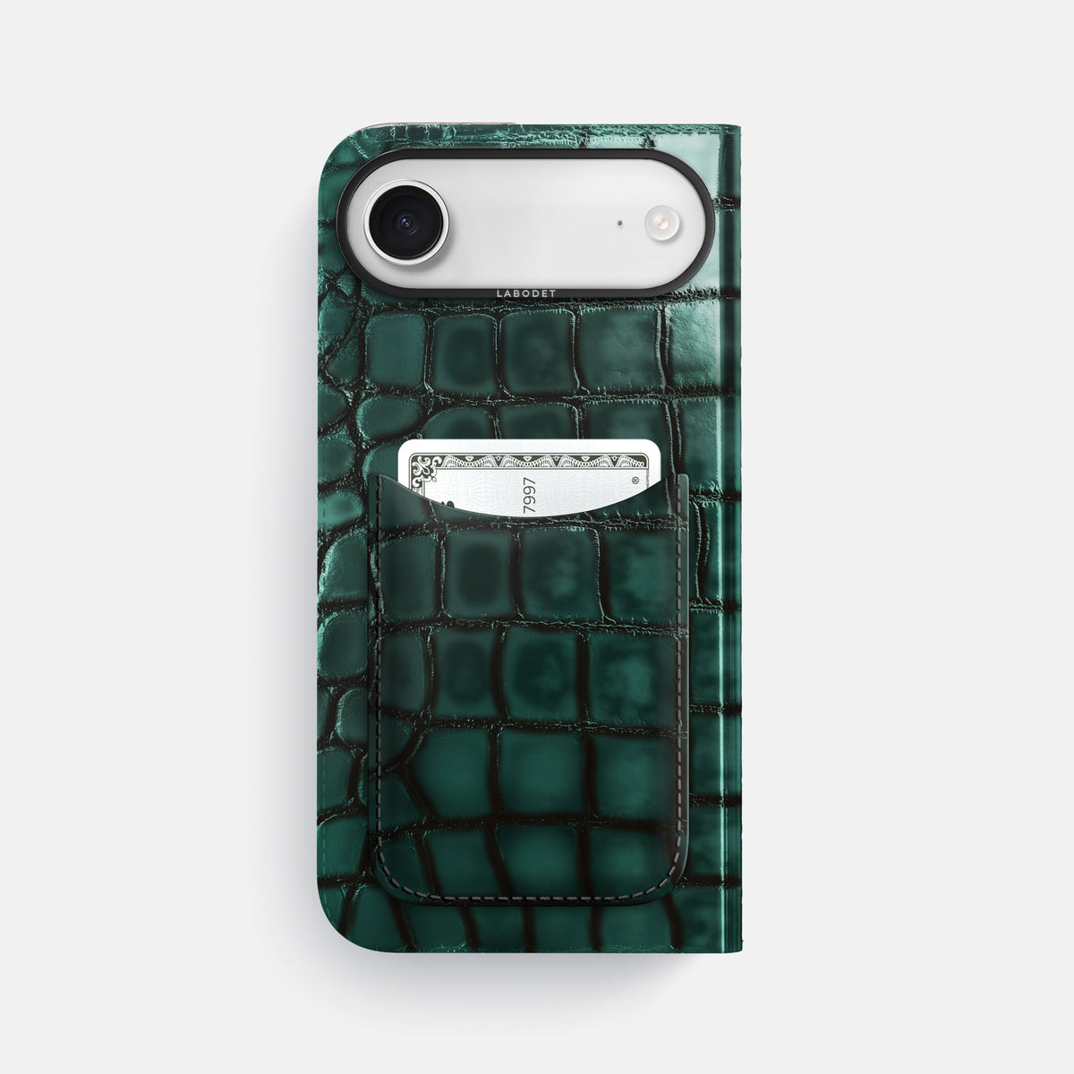 Folio Case with Card For iPhone 17 Air In Patina Alligator -3 | Green-Black