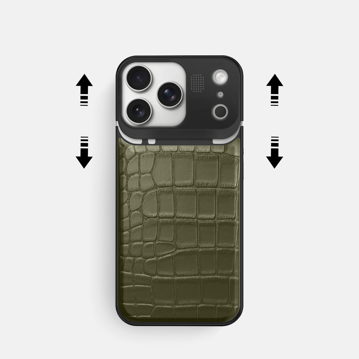 Metal Case For iPhone 17 Pro In Alligator -2 | Kaki-Green-Black