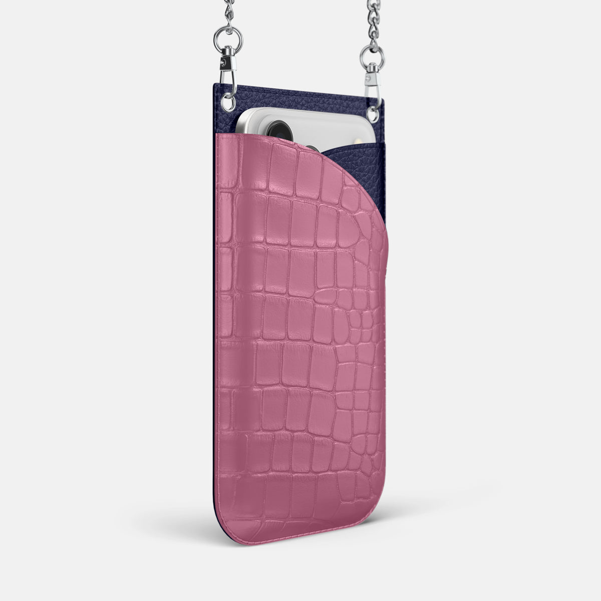 Crossbody Bag For iPhone 17 Pro In Alligator -2 | Pink-Lagoon-Steel