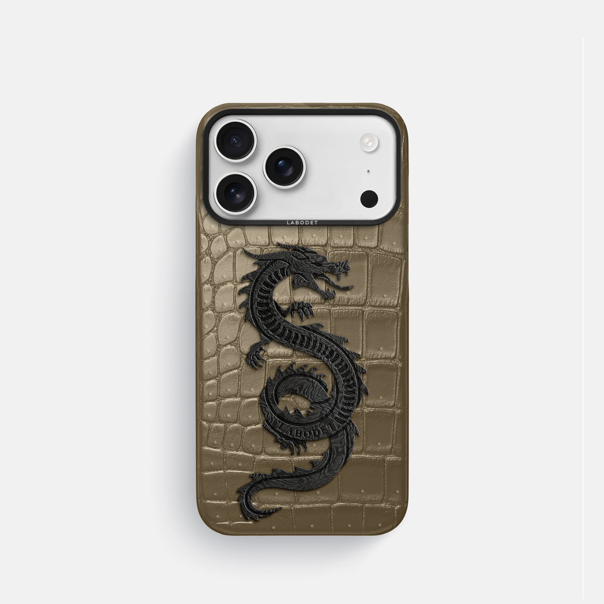 Classic Case With Carbon Dragon For iPhone 17 Pro In Porosus Crocodile -1 | Kaki-Green-Black