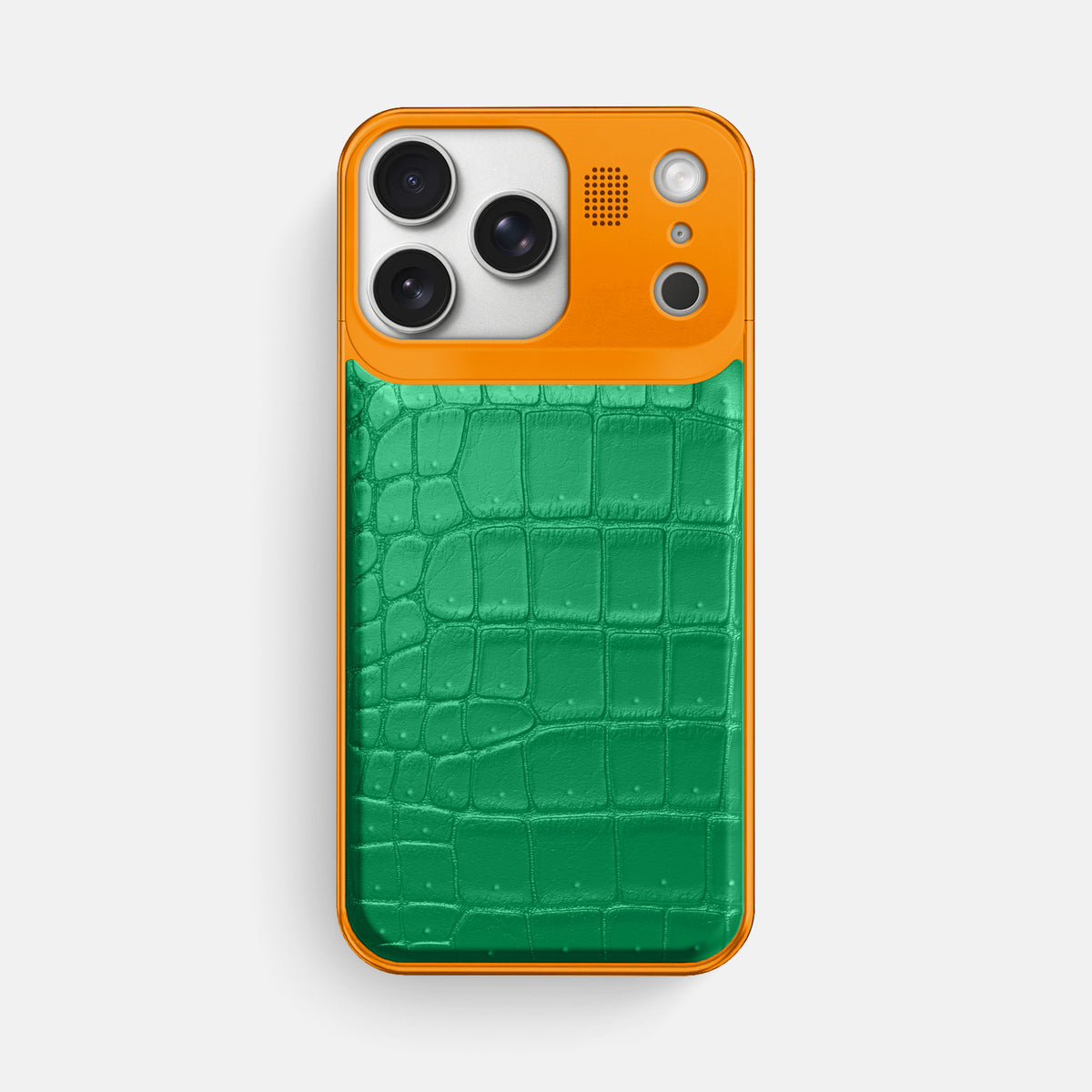 Metal Case For iPhone 17 Pro Max In Porosus Crocodile -1 | Cactus-Green-Orange