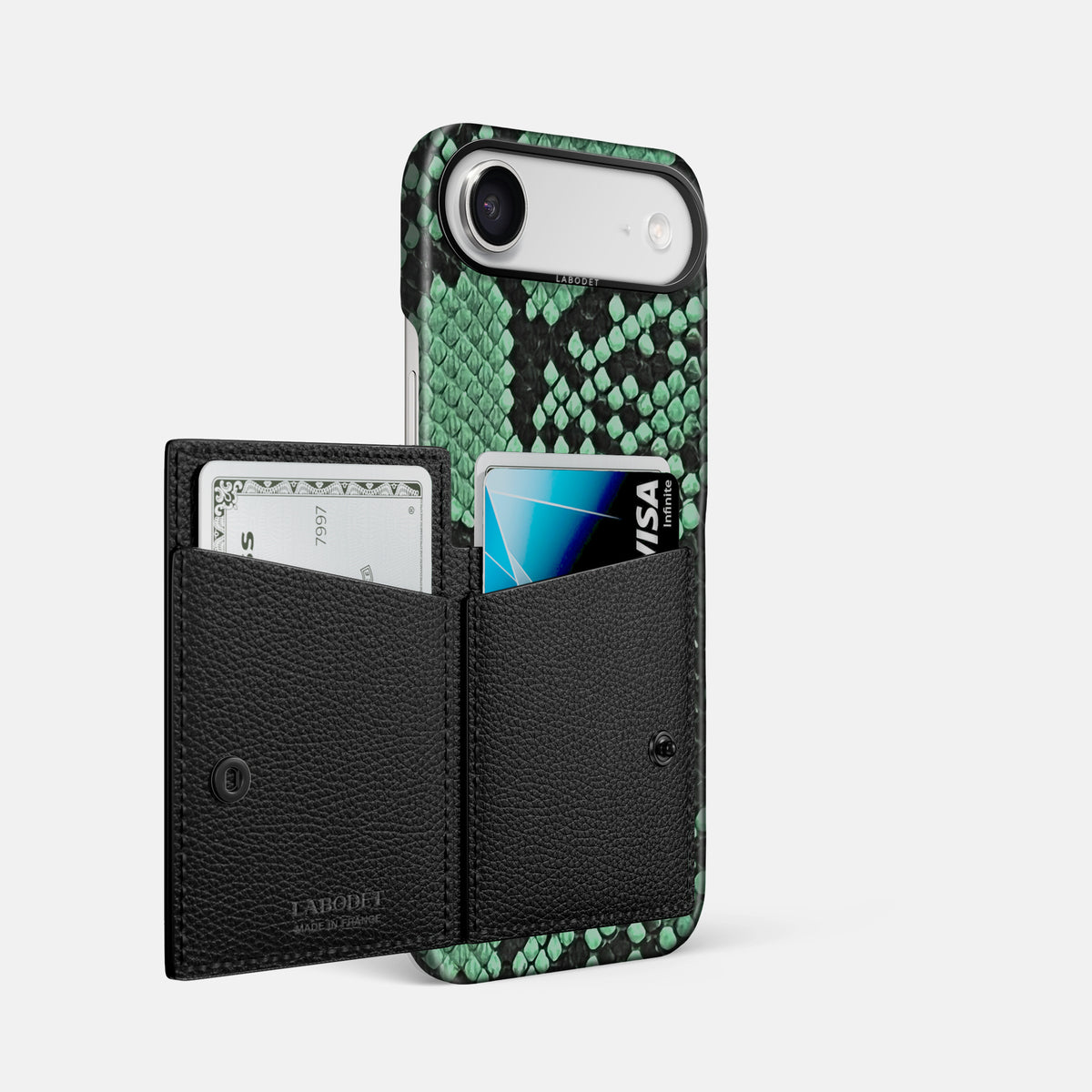 Bi-Fold Case For iPhone 17 Air In Deluxe Python -2 | Forest-Green-Black