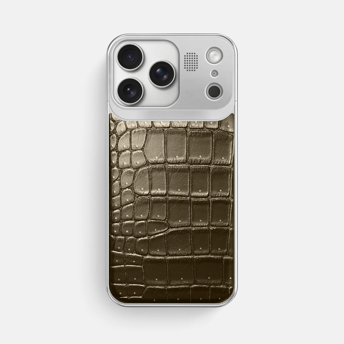 Metal Case For iPhone 17 Pro Max In Porosus Crocodile -1 | Bronze-Steel
