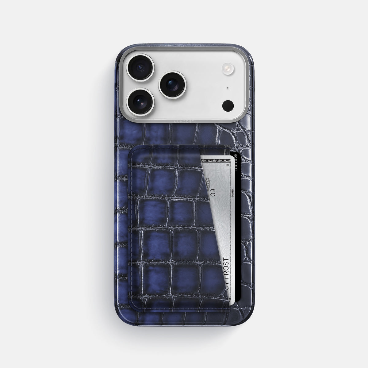Double Card Case For iPhone 17 Pro Max In Patina Alligator -1 | Havana-Blue-Steel