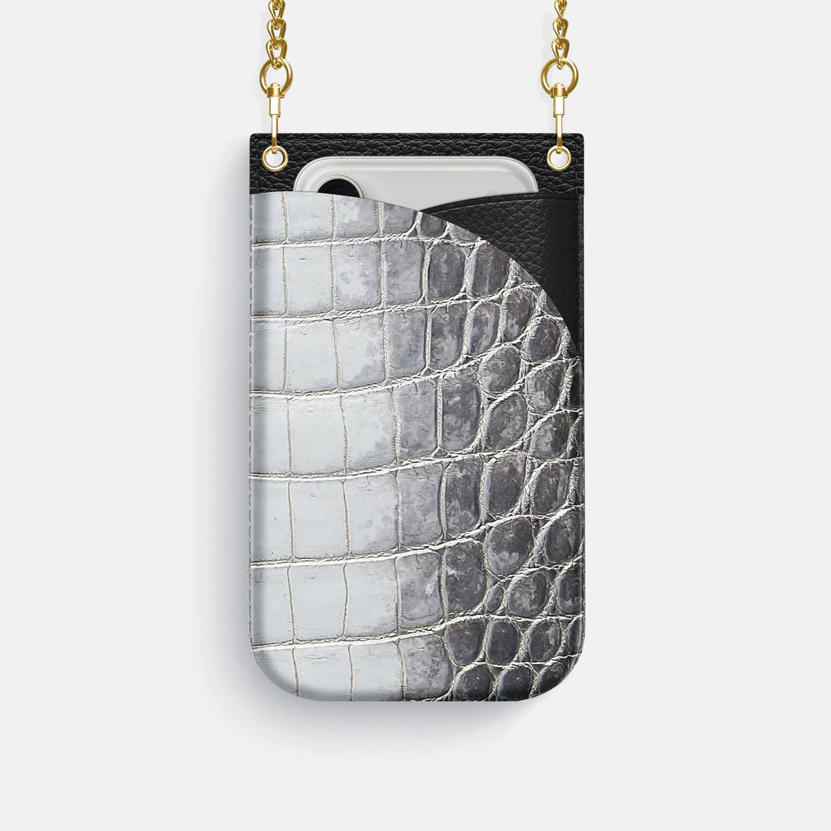 Crossbody Bag For iPhone 17 Pro In Himalayan Crocodile -1 | Silver-Gold