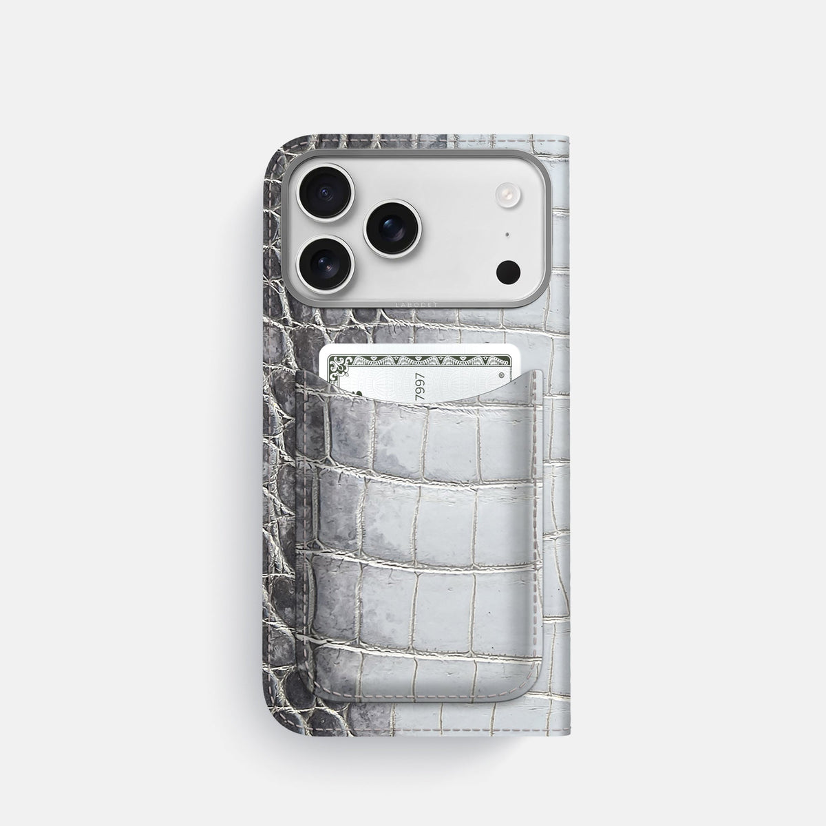 Folio Case with Card For iPhone 18 Pro In Himalayan Crocodile -3 | Silver-Steel