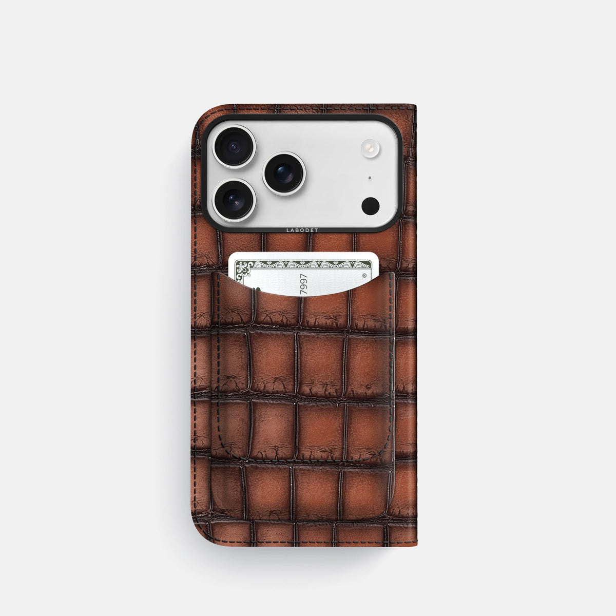 Folio Case with Card For iPhone 18 Pro In Patina Alligator -3 | Baobab-Black