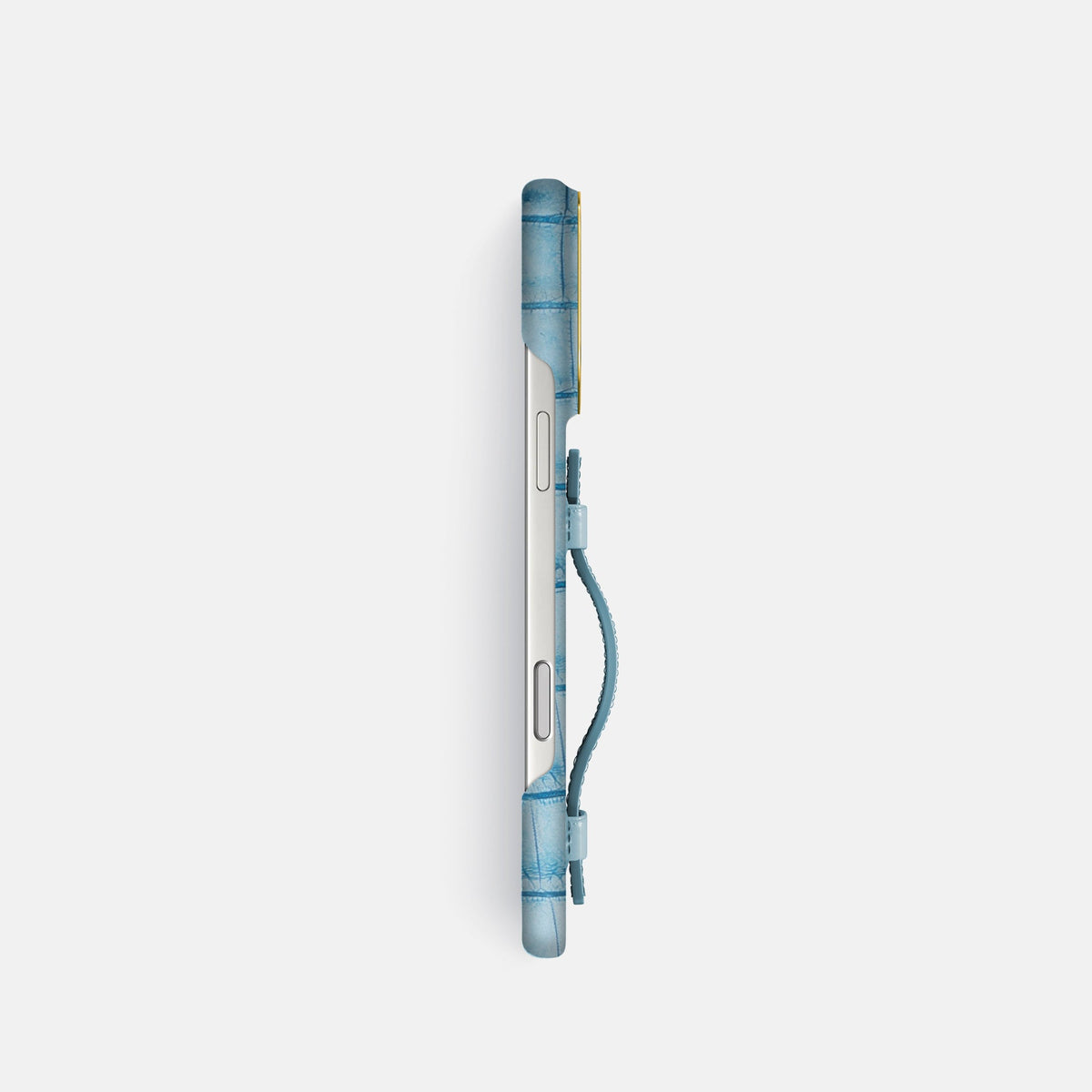 Handle Case For iPhone 18 Pro In Himalayan Crocodile -3 | Ice-Blue-Gold