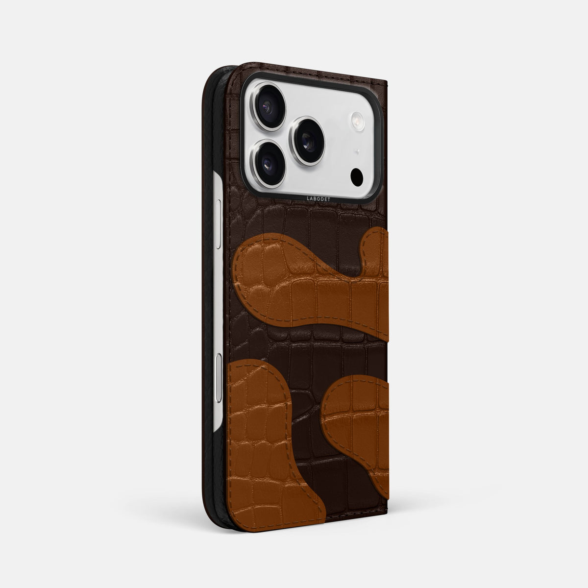 Camouflage Folio For iPhone 18 Pro Max In Alligator -1 | Dark-Brown-Black