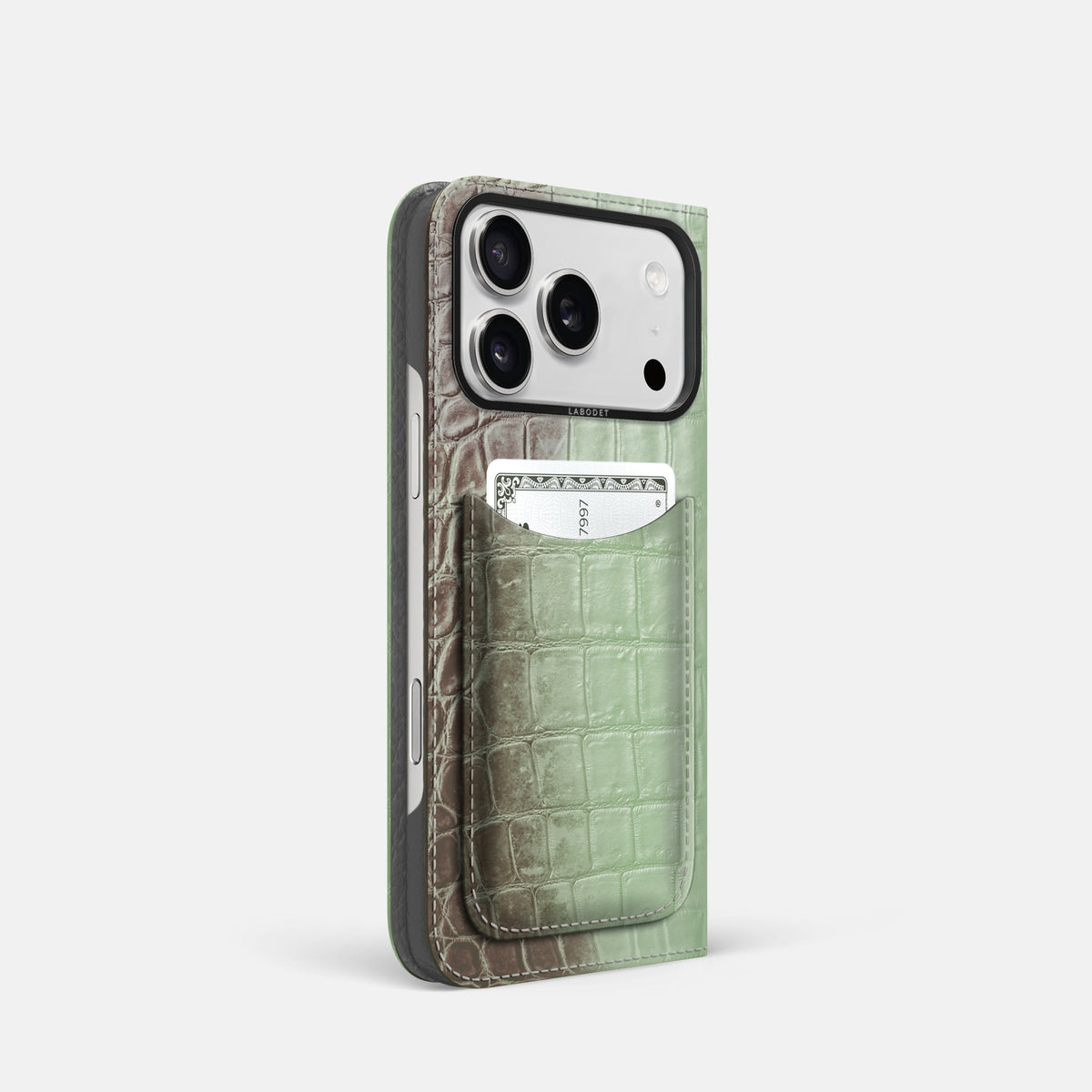 Folio Case with Card For iPhone 18 Pro In Himalayan Crocodile -1 | Pistachio-Black