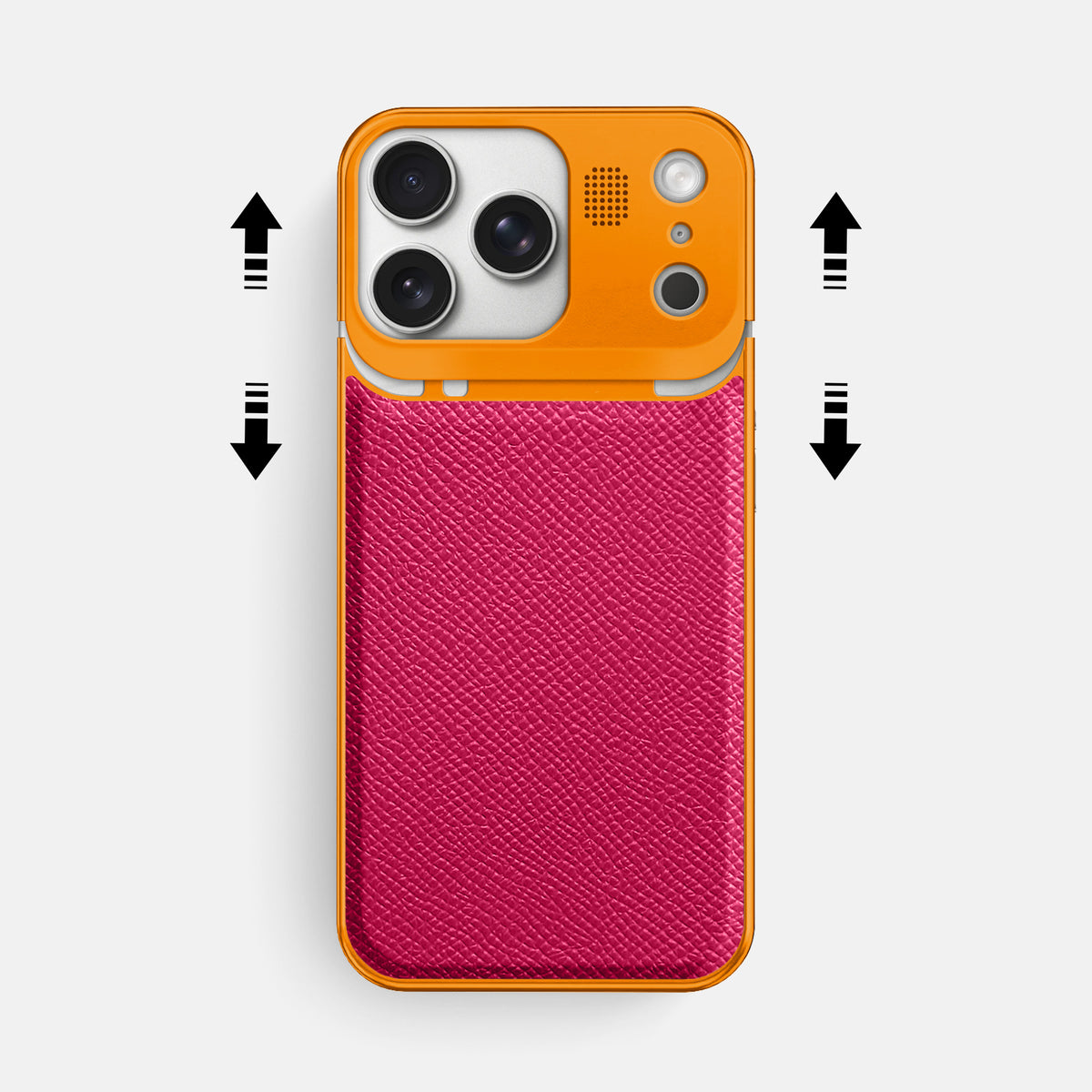 Metal Case For iPhone 17 Pro Max In Epsom-Style Calf -2 | Fuchsia-Orange