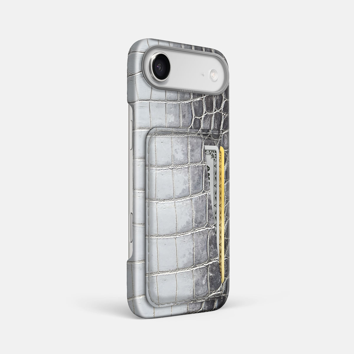 Double Card Case For iPhone 17 Air In Himalayan Crocodile -2 | Silver-Steel
