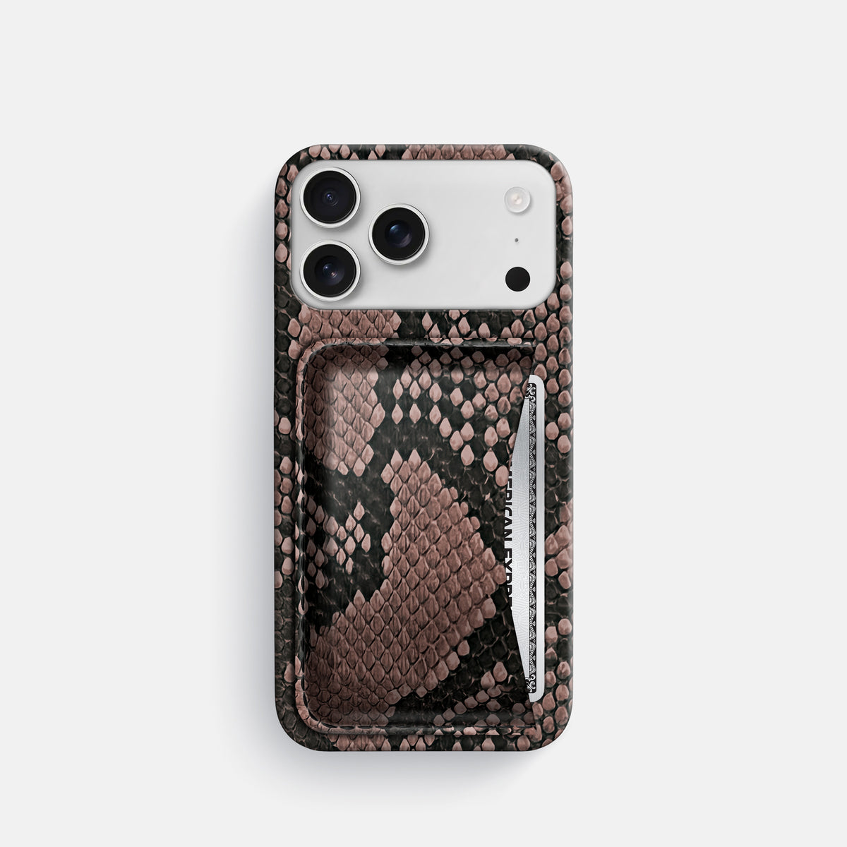 Slim Card Case For iPhone 17 Pro In Deluxe Python -1 | Mahogany-Brown