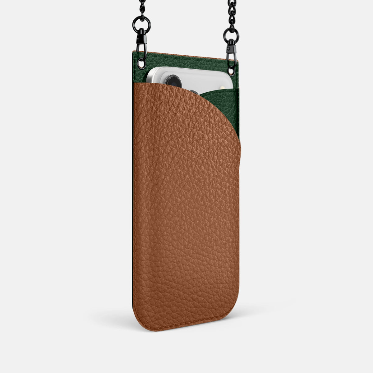 Crossbody Bag For iPhone 18 Pro In Calf -2 | Caramel-Black