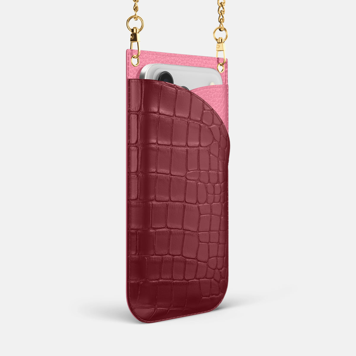 Crossbody Bag For iPhone 17 Pro In Alligator -2 | Burgundy-Gold