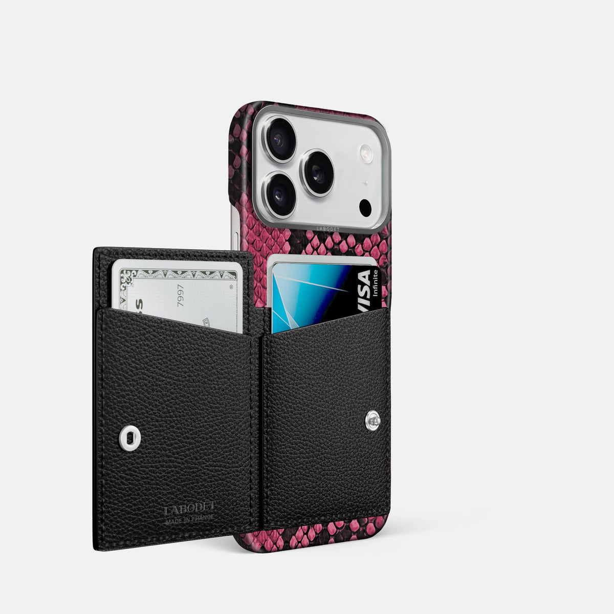 Bi-Fold Case For iPhone 18 Pro In Deluxe Python -2 | Burgundy-Steel