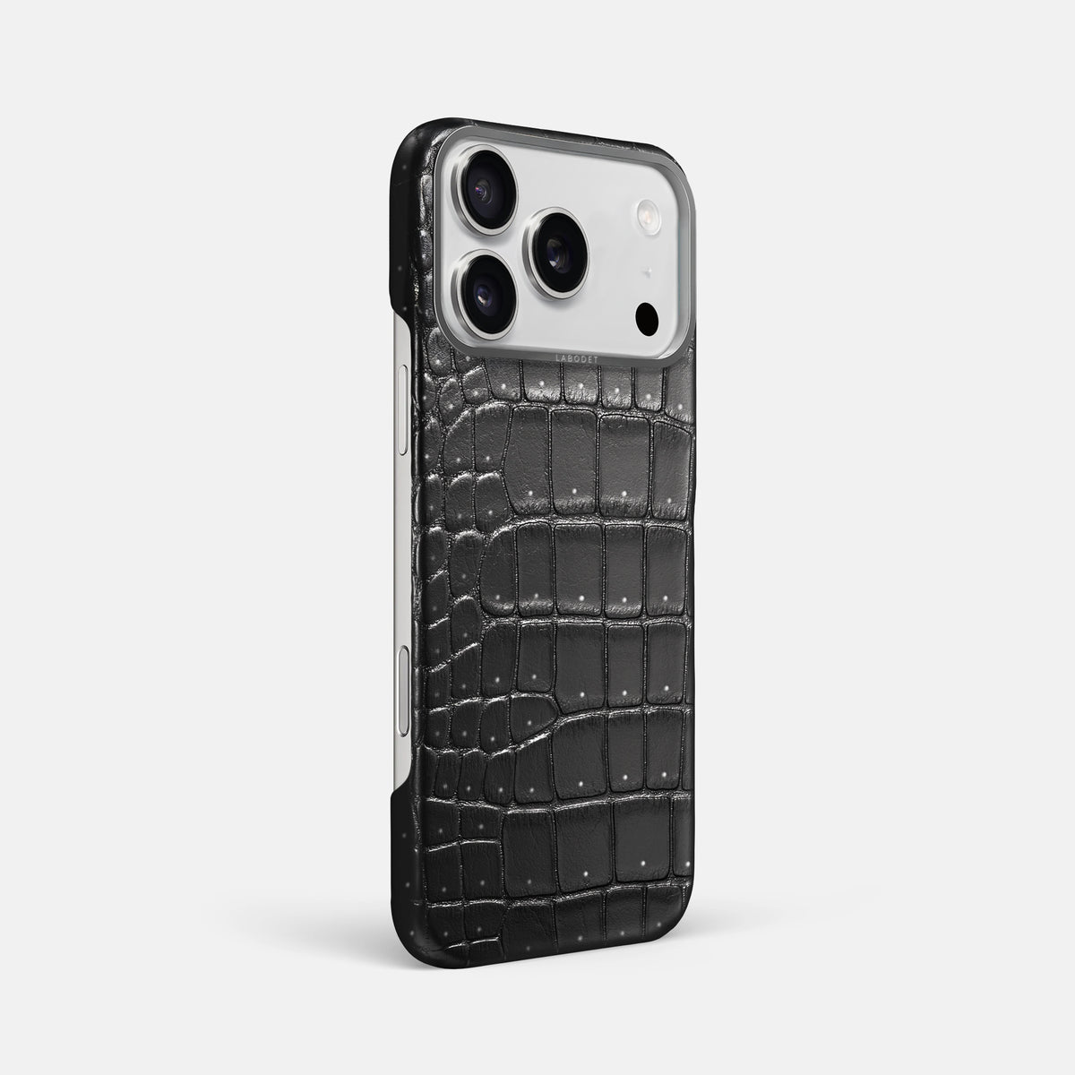 Classic Case For iPhone 17 Pro Max In Porosus Crocodile -2 | Shiny-Black-Steel