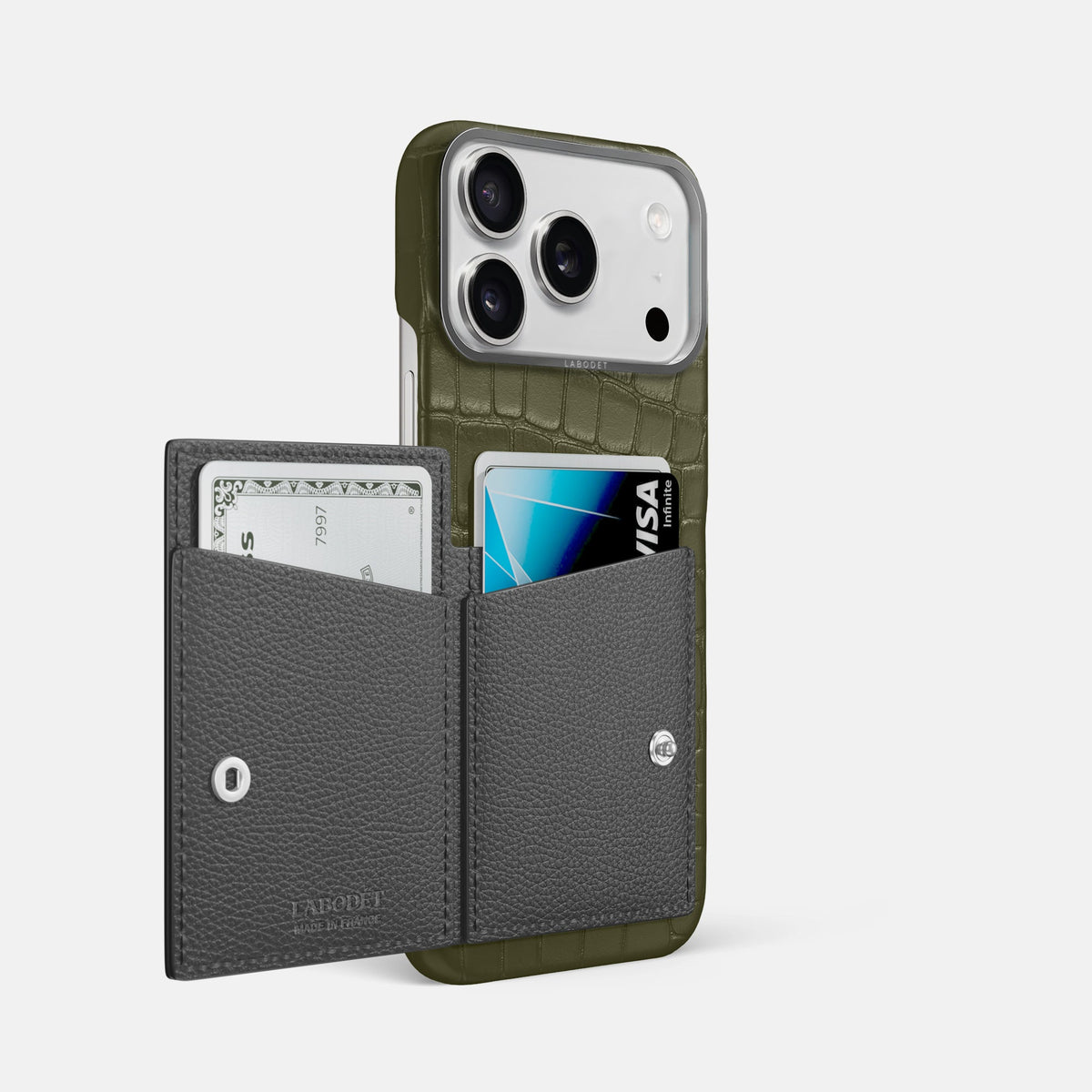 Bi-Fold Case For iPhone 18 Pro Max In Alligator -2 | Kaki-Green-Steel