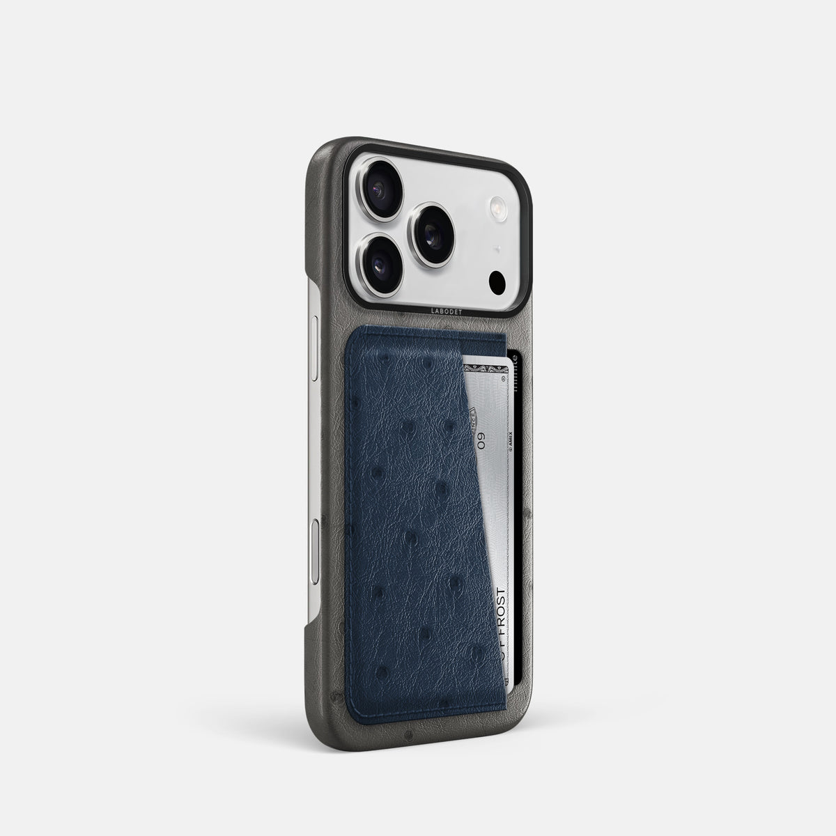 Double Card Case Coloré For iPhone 17 Pro In Ostrich -2 | Grey-Black