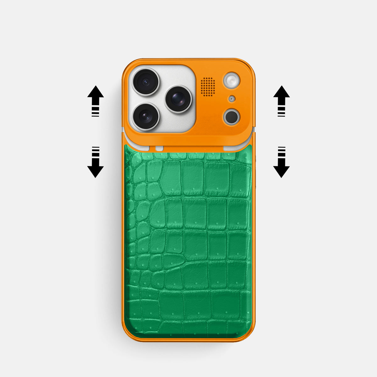 Metal Case For iPhone 17 Pro In Porosus Crocodile -2 | Cactus-Green-Orange