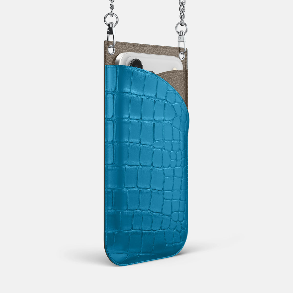 Crossbody Bag For iPhone 17 Pro In Alligator -2 | Curaçao-Blue-Steel