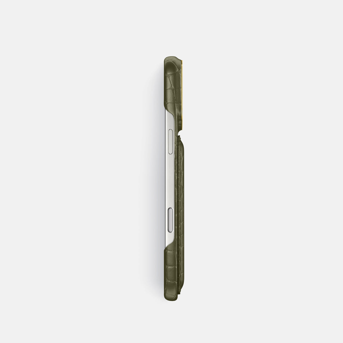 Double Card Case For iPhone 17 Pro In Alligator -3 | Kaki-Green-Gold