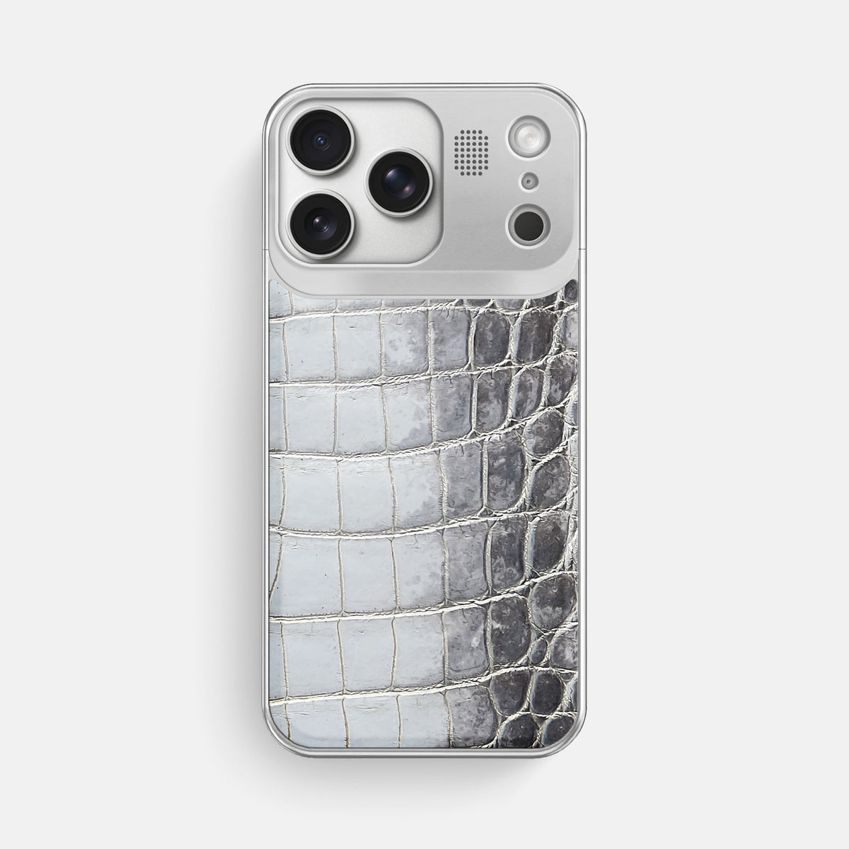 Metal Case For iPhone 17 Pro Max In Himalayan Crocodile -1 | Silver-Steel