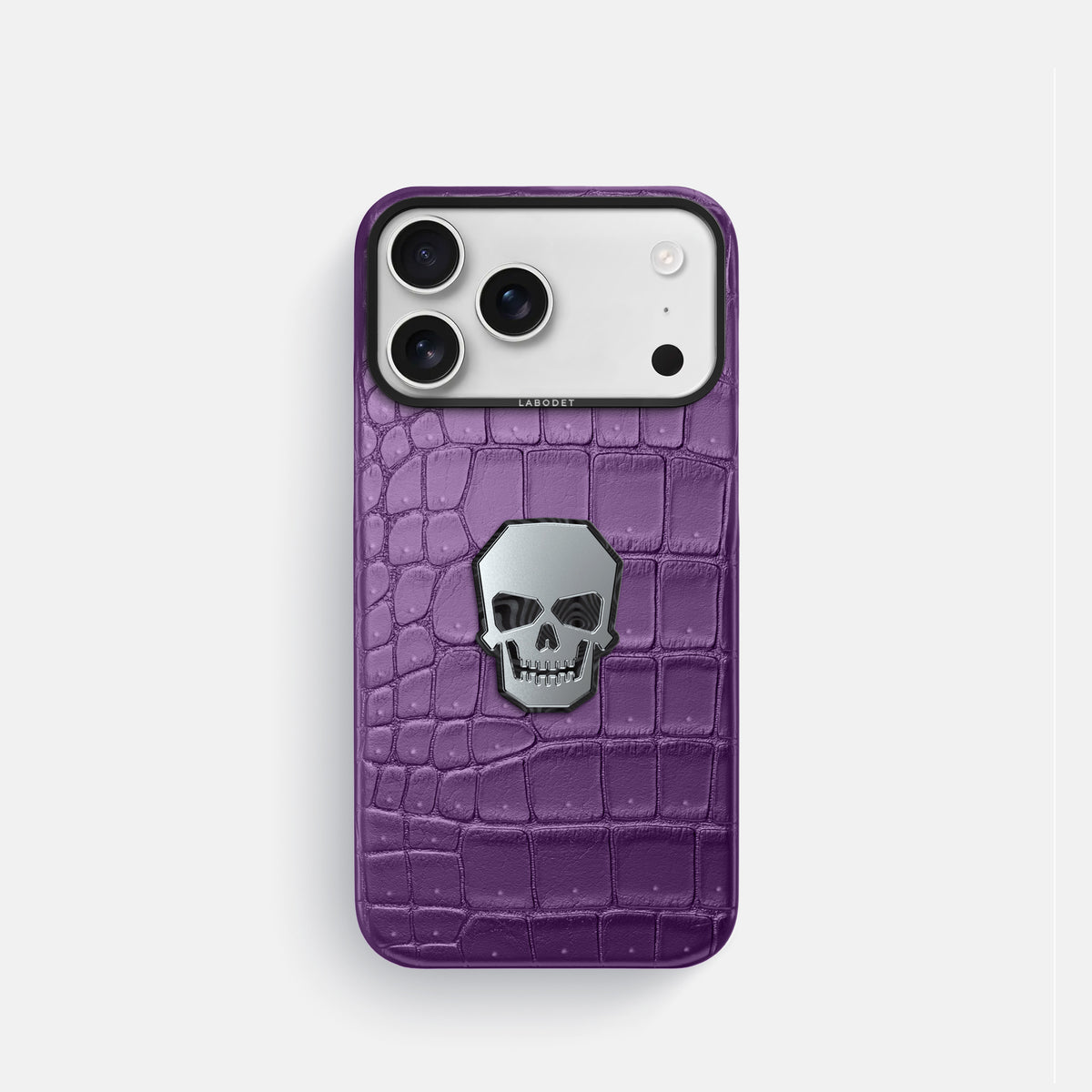 Classic Case With Titanium Skull For iPhone 17 Pro In Porosus Crocodile -1 | Purple-Black