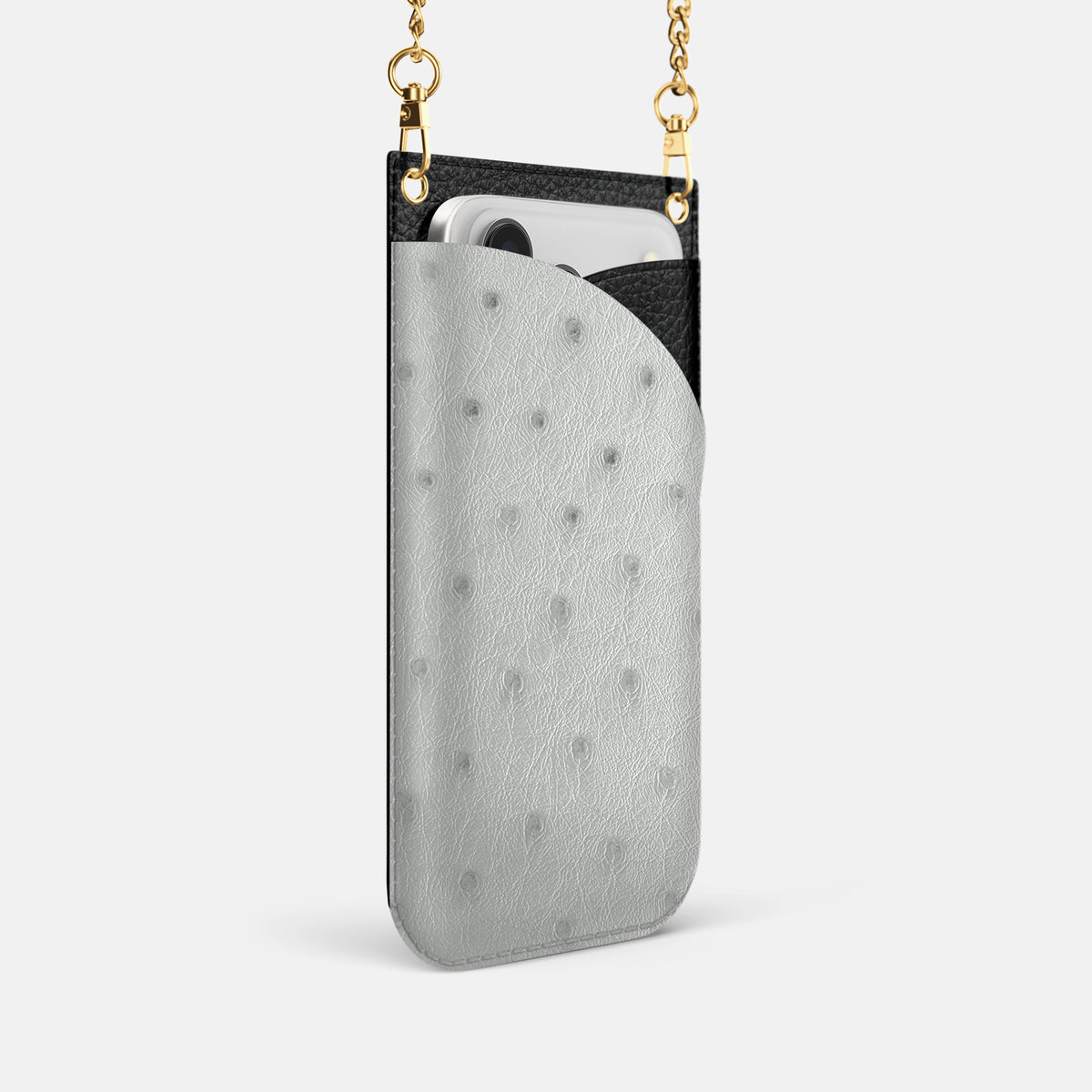 Crossbody Bag For iPhone 17 Pro In Ostrich -2 | White-Gold