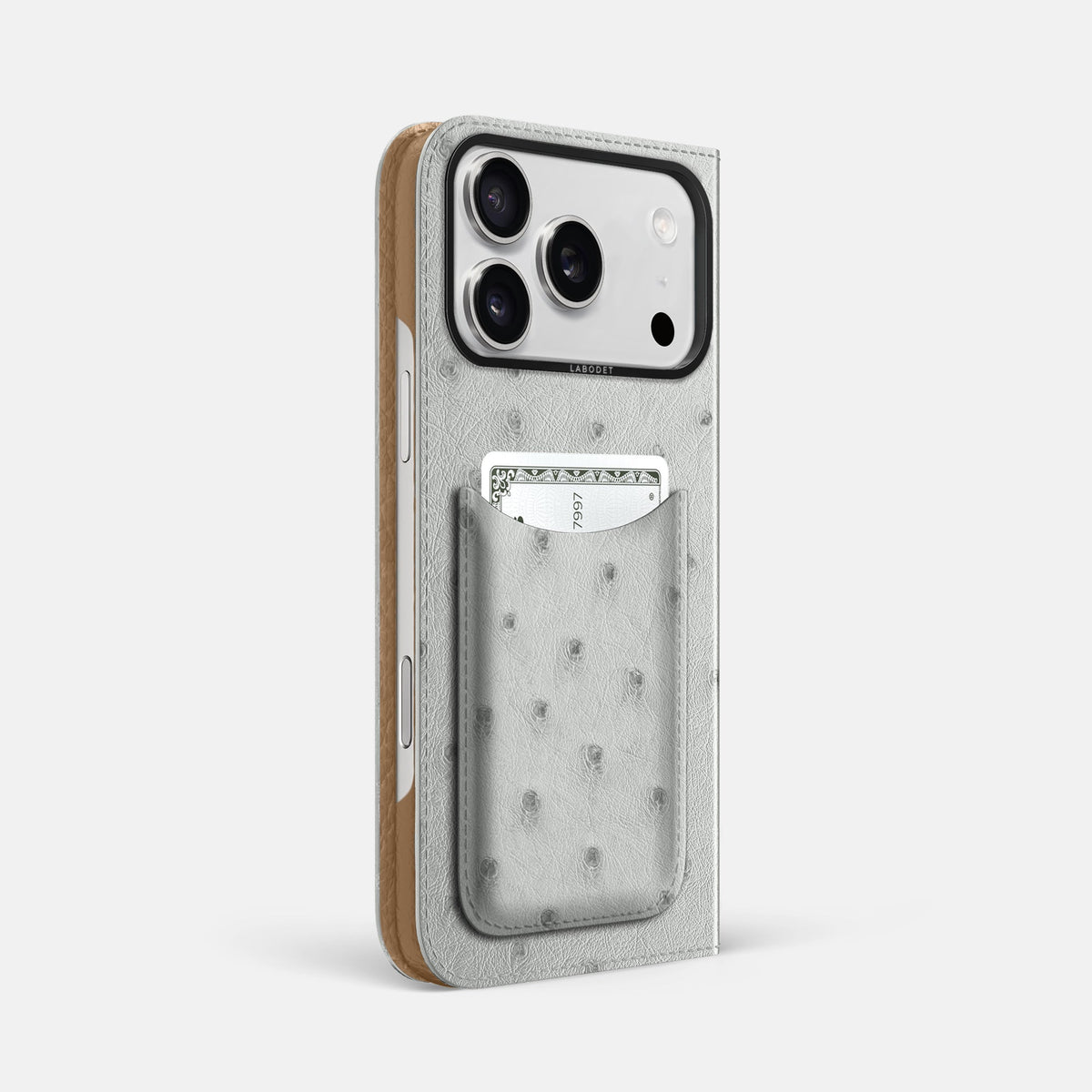 Folio Case with Card For iPhone 18 Pro Max In Ostrich -1 | White-Black